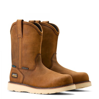 Pre-owned Ariat Work Men's 11" Rebar Wedge Pull-on Composite Toe Waterproof Work Boot Dist In Brown