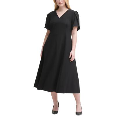 

Calvin Klein Womens Black Work Midi Dress Plus из крепа с V-образным вырезом  BHFO 7575, Черный