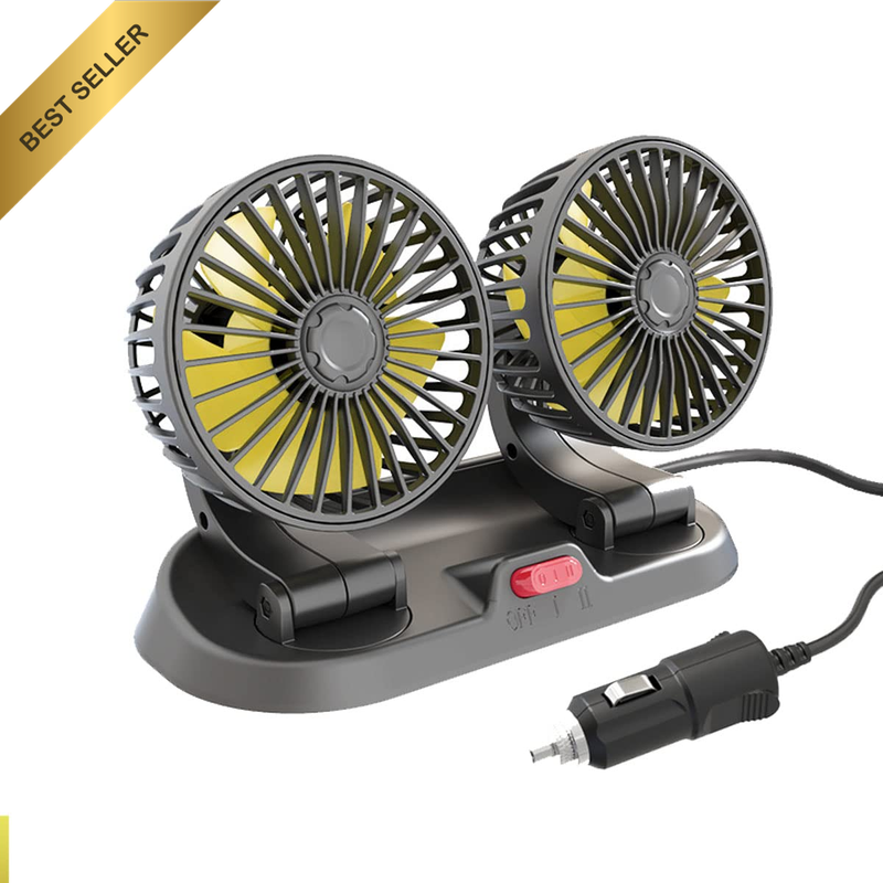 Car Fan 12V, Electric Car Cooling Fan with 360 Degree Adjustable Dual Head Cigar