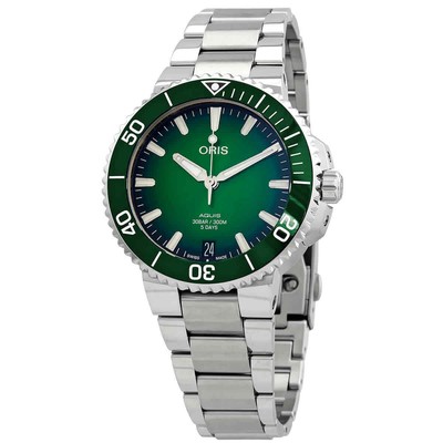 Pre-owned Oris Aquis Automatic Green Dial Men's Watch 01 400 7769 4157-07 8 22 09peb