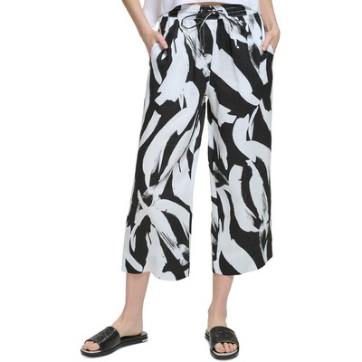 Pure DKNY Womens B/W Linen Cropped Printed Wide Leg Pants L BHFO 9181