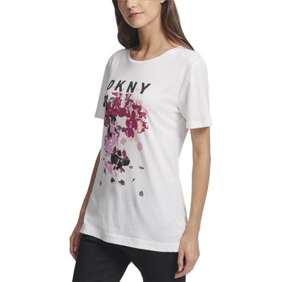 Женская белая футболка с цветочным принтом и логотипом DKNY, M BHFO 0529