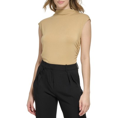 Женский пуловер Calvin Klein Womens Tan с имитацией шеи, коротким рукавом и рюшами, топ XL BHFO 0002