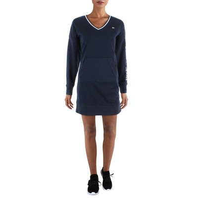 

Tommy Jeans Женское синее мини-повседневное платье-свитшот с V-образным вырезом  BHFO 5769, Sky captain