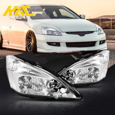 For 2003-2007 Honda Accord Chrome Housing Clear Corner Headlight/Lamp Pair