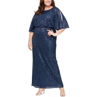 Alex Evenings Женское темно-синее сетчатое вечернее платье с блестками Plus 22W BHFO 3680