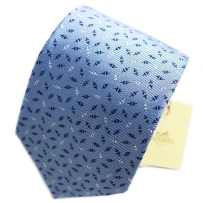 HERMES Tie Cravate Soie Lourede 8Cm Float Your Boat 659180T Silk 100 Ciel