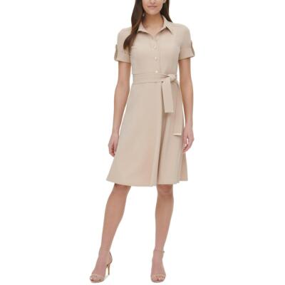 

Женское бежевое платье-рубашка Tommy Hilfiger с поясом и воротником на пуговицах  BHFO 0417, Бежевый