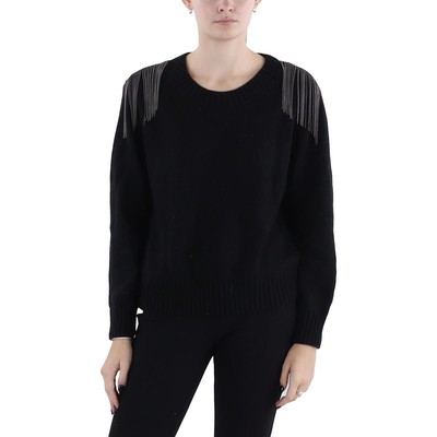 Женский пуловер-свитер с круглым вырезом и бахромой от Wildfox Womens Sympatico, черный S BHFO 2506