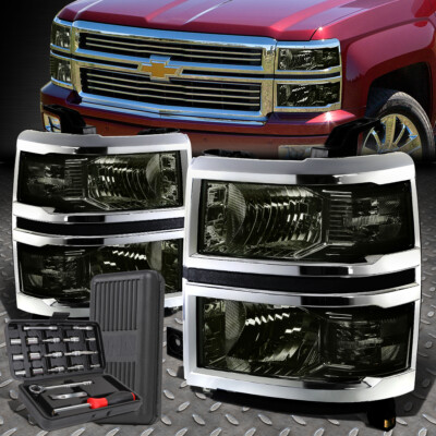 ДЛЯ 14-15 CHEVY SILVERADO 1500 С ДЫМЧАТЫМ КОРПУСОМ, ПРОЗРАЧНЫМИ УГЛОВЫМИ ФАРАМИ + НАБОР ИНСТРУМЕНТОВ
