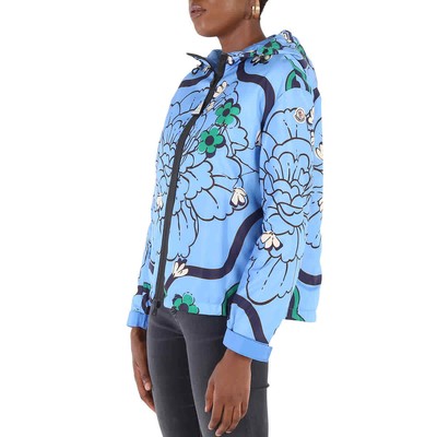 Pre-owned Moncler Lil Macro-floral Print Quilted Jacket, Brand Size 0 (x-small) In Blue
