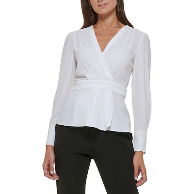 Tommy Hilfiger Womens White Surplice Long Sleeve Peplum Top Shirt XL BHFO 9751