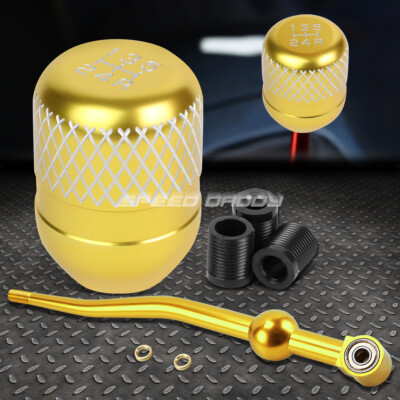 GOLD ALUMINUM DUAL BEND SHORT SHIFTER+GOLD 5-SPEED NETTED KNOB FOR EK/EJ/EG/DC