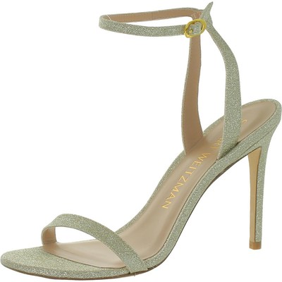 

Stuart Weitzman Женские серебряные нарядные сандалии с открытым носком 9,5 средний (B,M) BHFO 9485, Barely nude, SB774