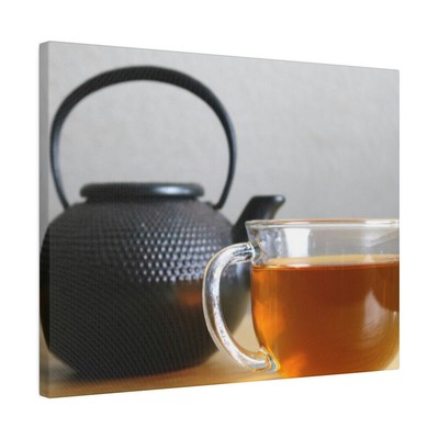 Cup of Tea with Tea Kettle on a Table Color Matte Canvas Stretched Wrapped