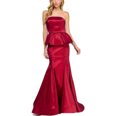 B. Darlin Womens Red Satin Strapless Evening Dress Gown Juniors 11/12 BHFO 8988