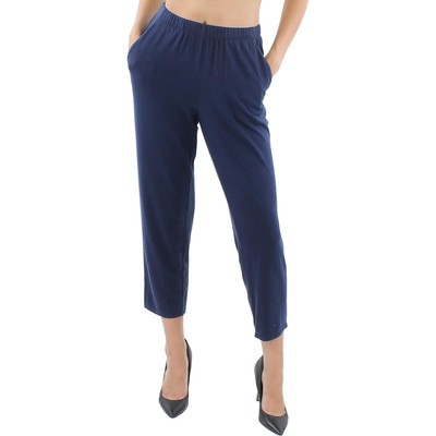 

Женские темно-синие вязаные прямые брюки Eileen Fisher с высокой посадкой Petites  BHFO 3377, Navy, BHFO