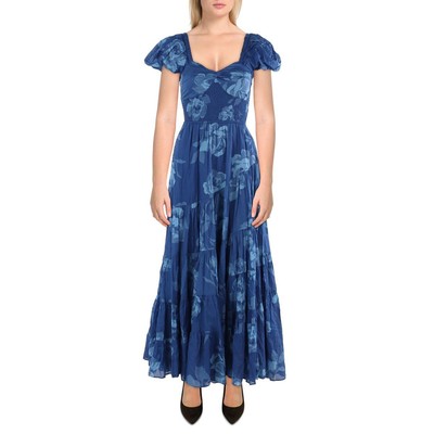 Женское синее многоуровневое макси-платье свободного кроя Free People XS BHFO 9398
