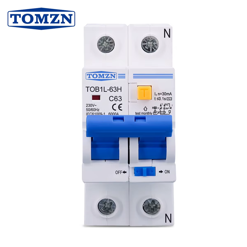 TOB1L-63H 2P 63A 230V AC 50Hz/60Hz cut L N Residual current Circuit breaker with