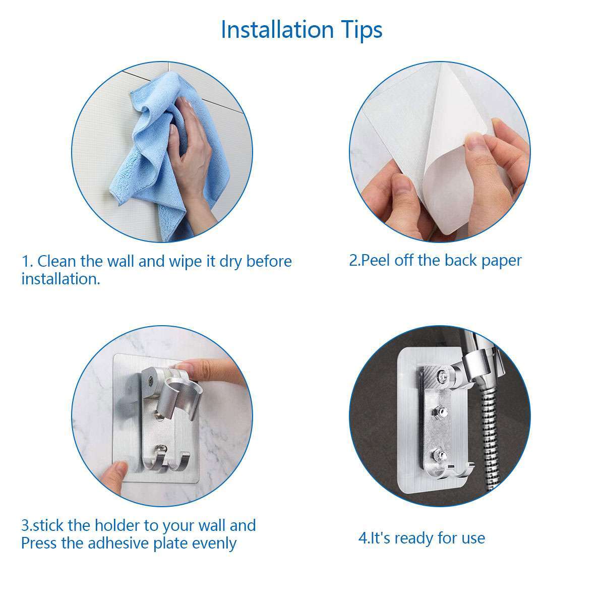 Adjustable Bathroom Shower Head Holder Self-adhesive Wall Mounted Shower Bracket