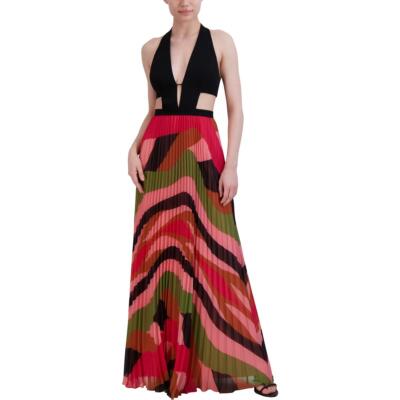 Pre-owned Bcbgmaxazria Womens Full Length Halter Pleated Maxi Dress Bhfo 2956 In Black