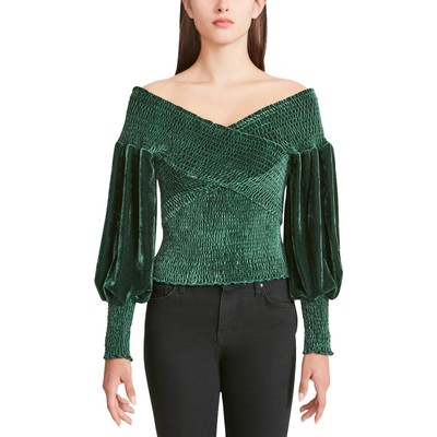 

BB Dakota Velvet Cake Женский присборенный топ с открытыми плечами и объемными рукавами, Forest green