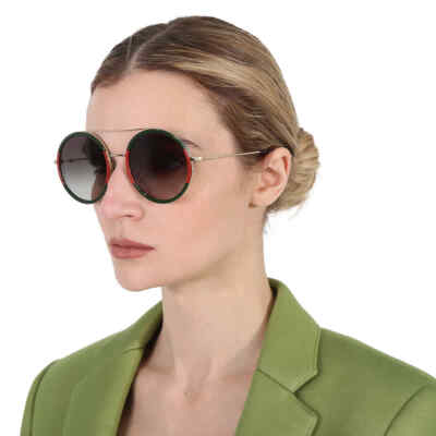 Pre-owned Gucci Green Gradient Round Ladies Sunglasses Gg0061s 003 56 Gg0061s 003 56