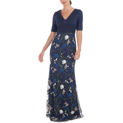 Женское вечернее платье с вышивкой из темно-синей сетки JS Collections 16 BHFO 3054