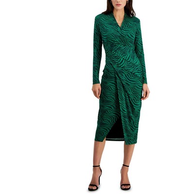 Женское зеленое миди-платье с запахом из искусственной кожи Rachel Rachel Roy XS BHFO 3337