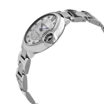 Pre-owned Cartier Ballon Bleu 33 Mm Automatic Diamond Silver Dial Ladies Watch W4bb0021