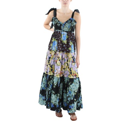 Женское длинное платье макси из черного поплина с цветочным принтом Free People, M BHFO 2053