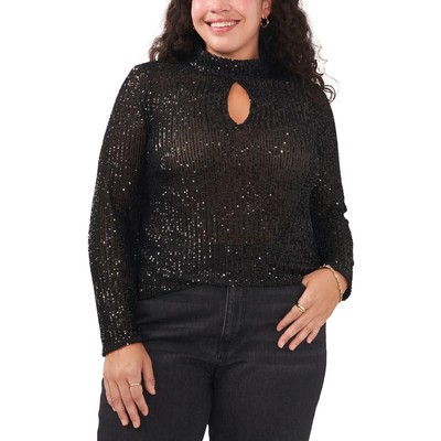 Женская черная сетчатая вечерняя блузка с блестками Vince Camuto Top Plus 1X BHFO 4771