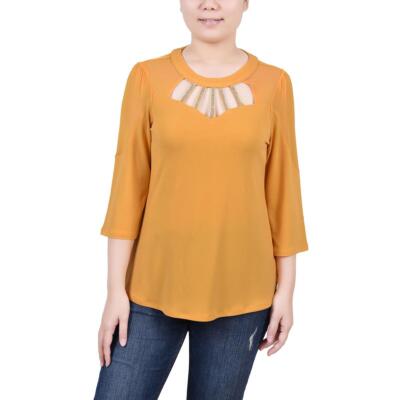 Женская блузка-рубашка Petites BHFO 3330 из коллекции NY Collection с вырезом Illusion Top