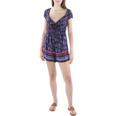 

Kingston Grey Womens Emma Printed Cap Sleeves Casual Juniors Romper Junior BHFO 9919, Navy/rose