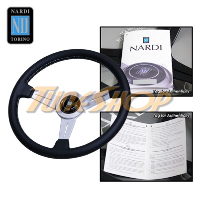 ITALY NARDI CLASSIC 360MM STEERING WHEEL SILVER SPOKE BLACK LEATHER GREY S
