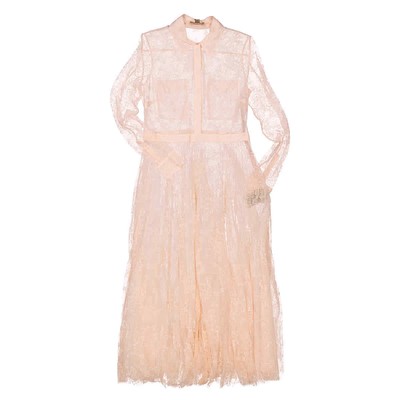 Pre-owned Burberry Ladies Pleated Lace Dress In Powder Pink