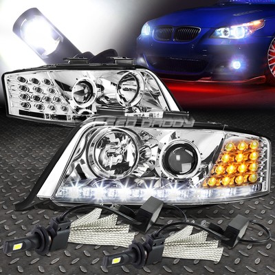 ХРОМИРОВАННАЯ ПРОЕКТОРНАЯ ФАРА + DRL + УГЛОВАЯ СИСТЕМА БЕЛОГО СВЕТОДИОДА 6000K ДЛЯ C5 98-02 A6