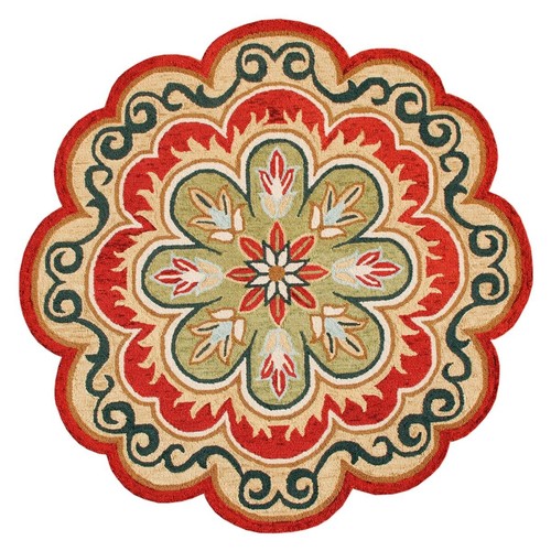 4 Оранжевых Круглых шерстяных коврика ручной работы с цветочным узором