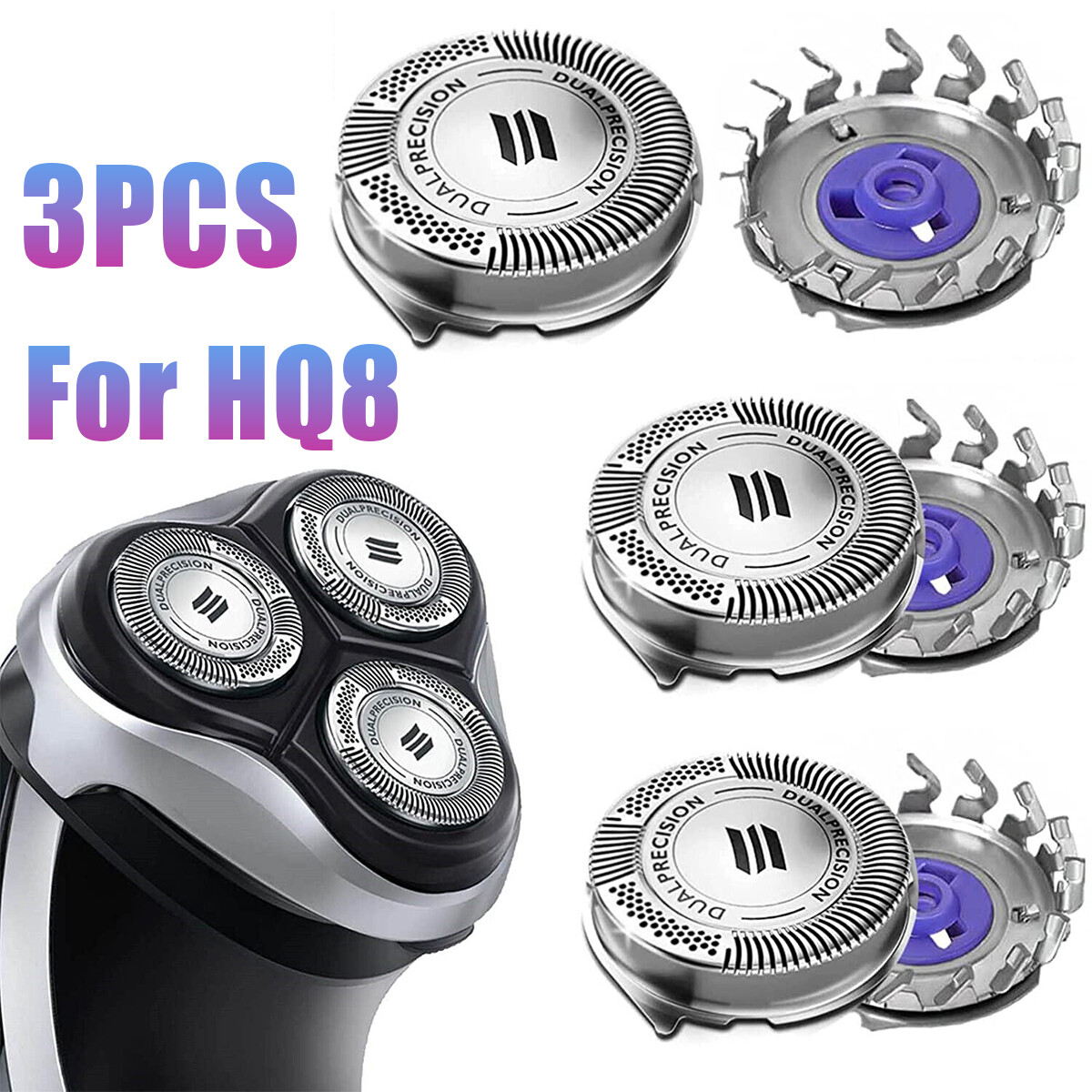 3PCS HQ8 Replacement Heads For Philips Norelco Dual Precision Shaver Blades