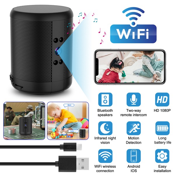 1080P 4K Mini Spy Camera WiFi Bluetooth Speaker Night Vision Home Security Cam