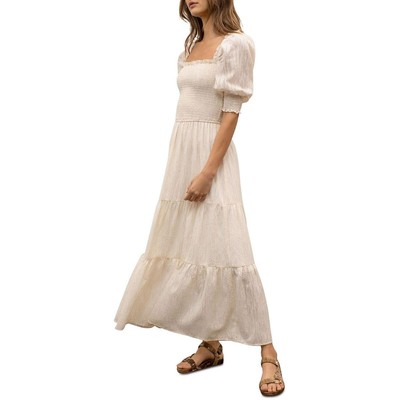 Женское бежевое макси-платье Moon River с пышными рукавами и оборками S BHFO 8085