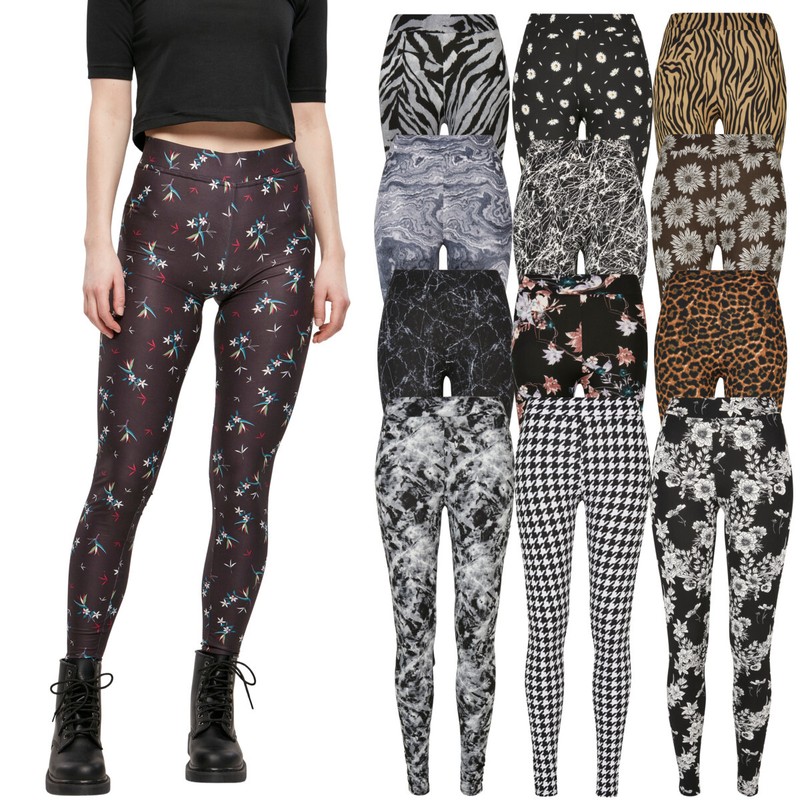 Urban Classics Ladies Soft Aop Leggings Hose Sporthose Yogahose Freizeit Slim   