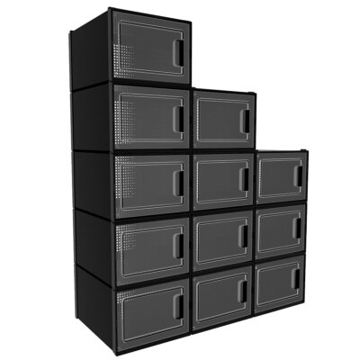 TAUS 12/18/20/24 PCS Shoe Storage Box Clear Stackable Shoe Container XL Black