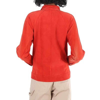 Pre-owned Burberry Ladies Leather Bright Red Suede Bomber