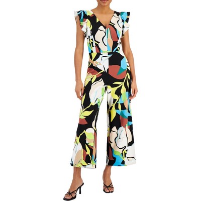 Женский черный укороченный комбинезон с оборками и V-образным вырезом Rachel Rachel Roy XS BHFO 4442