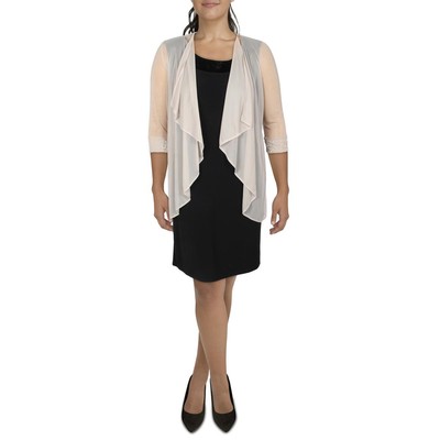 R&M Richards Womens Beige Mesh Sheer Open Front Duster Blazer Jacket 6 BHFO 8740