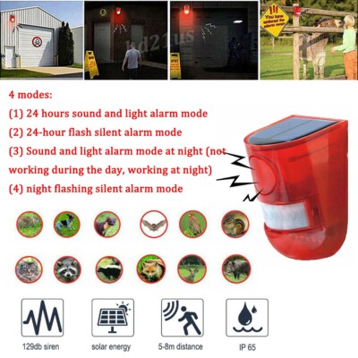 Outdoor Solar Strobe Alarm LED Light Animal Repeller Sensor Detector For Garden