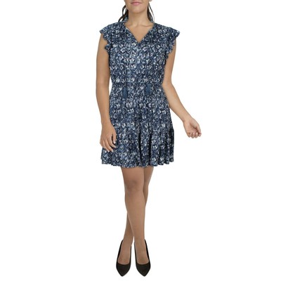 Женское голубое мини-платье-клеш с цветочным рисунком Lauren Ralph Lauren 16 BHFO 4542