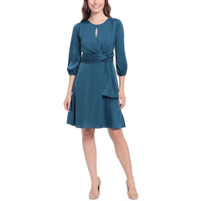 

Женское атласное мини-платье с пышными рукавами London Times Petites BHFO 5851, Синий