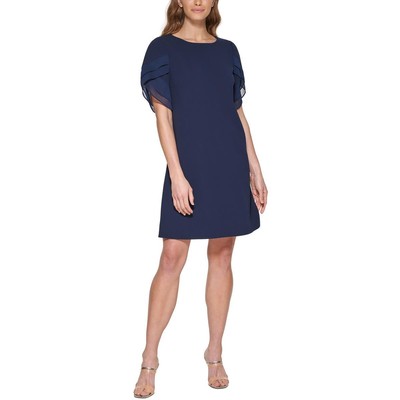 

DKNY Женское темно-синее шифоновое свободное платье с рюшами на рукавах  BHFO 6944, Navy